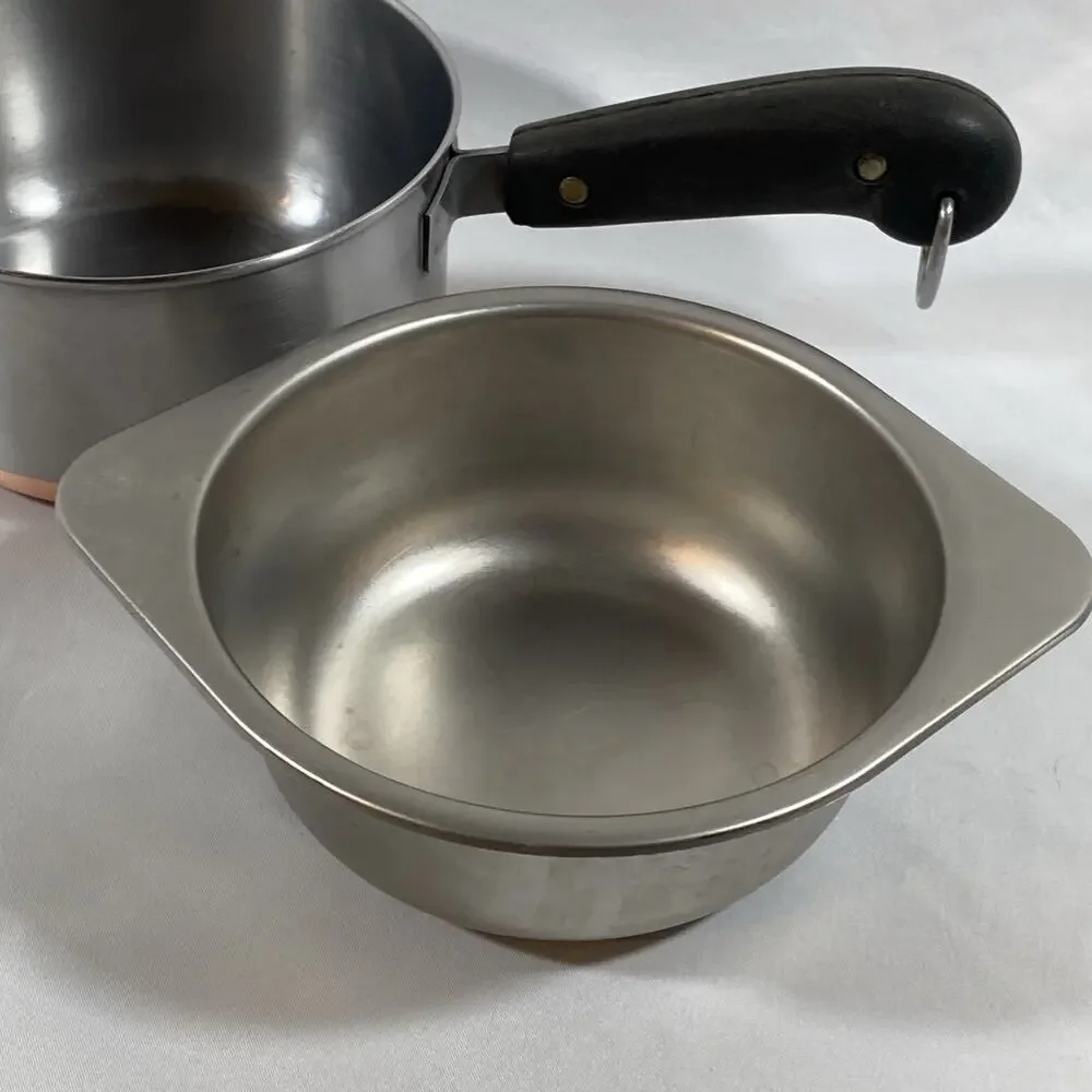 Revere Ware 1 Qt Quart Copper Bottom Sauce Pan Boiler Insert Lid Stainless Steel